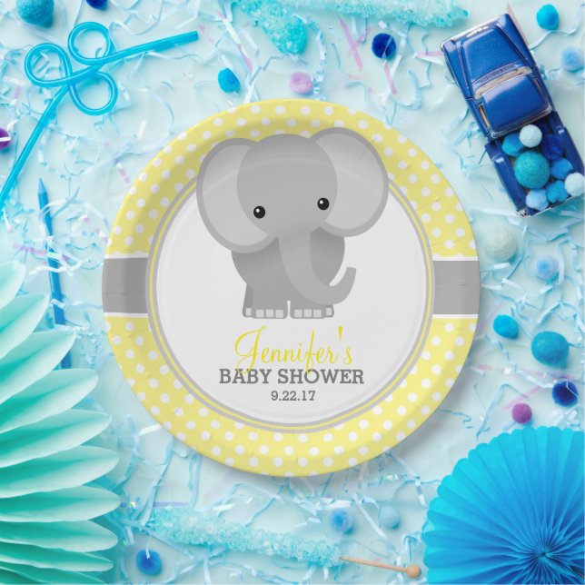 Baby Elephant (yellow) Baby Shower Paper Plates (Party)