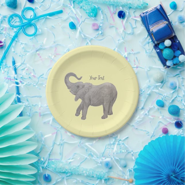 Baby Elephant Yellow Paper Plates (Party)