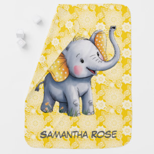Baby Elephant Yellow Polka Dot Ears Baby Shower Blanket