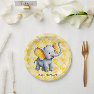 Baby Elephant Yellow Polka Dot Ears Baby Shower Paper Plates