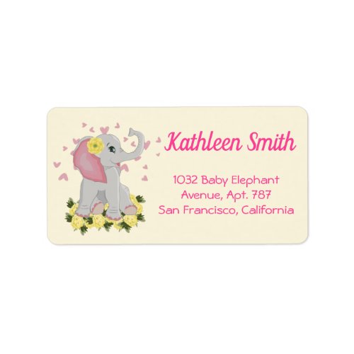 Baby Elephant Yellow Watercolor Floral Label