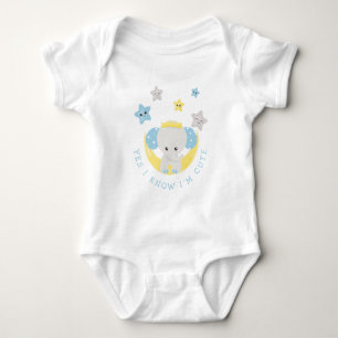 Baby Elephant Yes I Know I'm Cute Baby Boy Humor Bodysuit