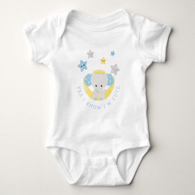 Baby Elephant Yes I Know I'm Cute Baby Boy Humor Bodysuit (Front)