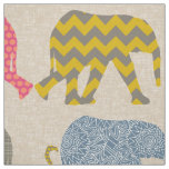 baby elephants and flamingos linen fabric