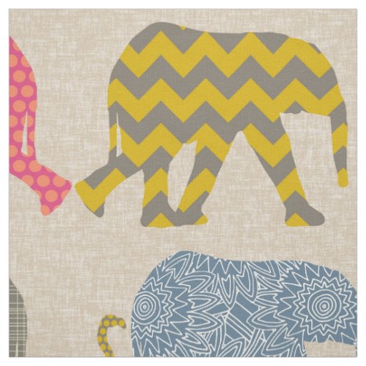 baby elephants and flamingos linen fabric