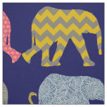 baby elephants and flamingos navy fabric