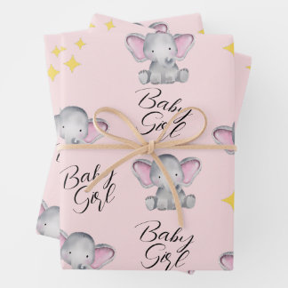 Baby elephants baby girl shower wrapping paper sheets