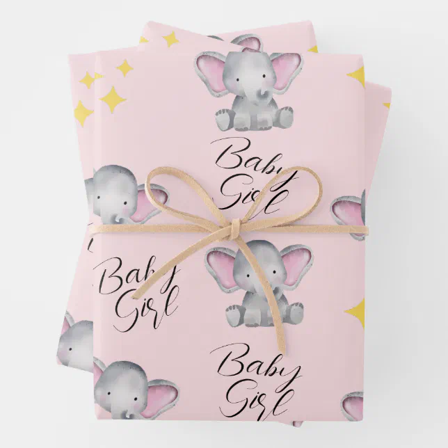 Baby elephants baby girl shower wrapping paper sheets