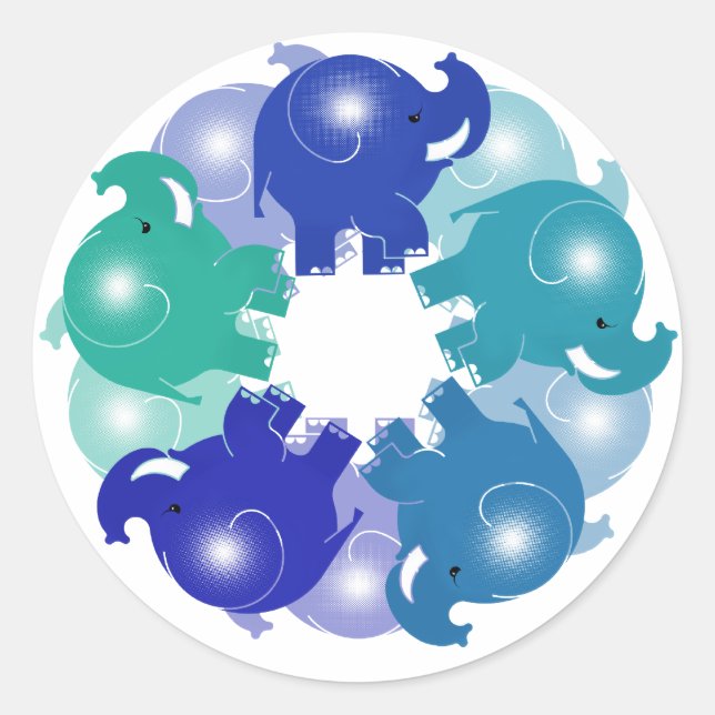 BABY ELEPHANTS BLUE CLASSIC ROUND STICKER (Front)