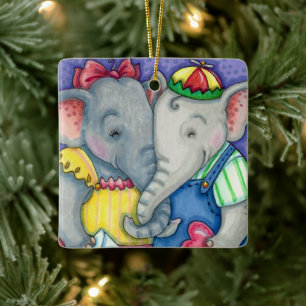 BABY ELEPHANTS FIRST LOVE, CUTE PACHYDERM FRIENDS CERAMIC ORNAMENT