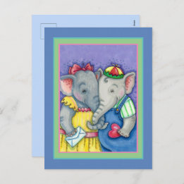 BABY ELEPHANTS FIRST LOVE, CUTE PACHYDERM FRIENDS HOLIDAY POSTCARD