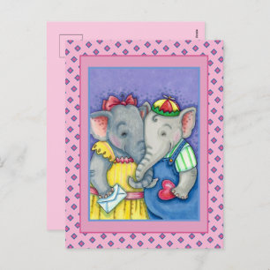 BABY ELEPHANTS FIRST LOVE, CUTE PACHYDERM FRIENDS HOLIDAY POSTCARD