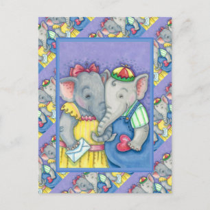 BABY ELEPHANTS FIRST LOVE, CUTE PACHYDERM FRIENDS HOLIDAY POSTCARD