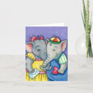 BABY ELEPHANTS FIRST LOVE, CUTE PACHYDERMS Blank Card