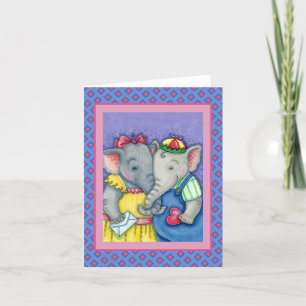 BABY ELEPHANTS FIRST LOVE, CUTE PACHYDERMS Blank Card