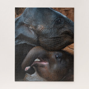 Baby Elephants in Water Smiling Jigsaw Puzzle