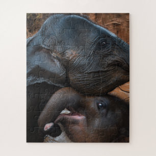 Baby Elephants in Water Smiling Jigsaw Puzzle