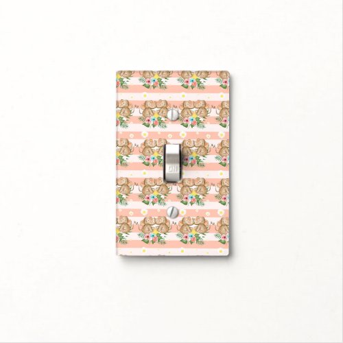 Baby Elephants Pink Peach White Floral Daisies Light Switch Cover