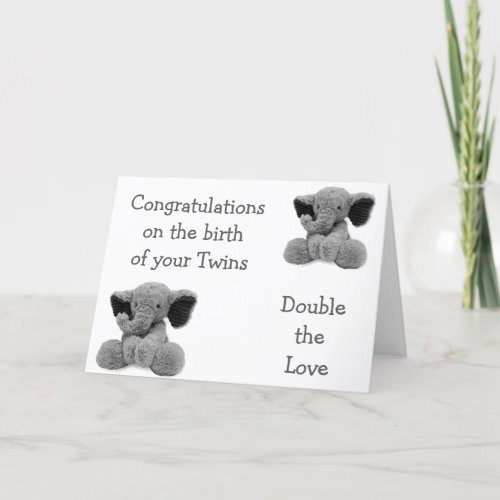 BABY ELEPHANTS SAY DOUBLE LOVE WITH NEW TWINS CARD