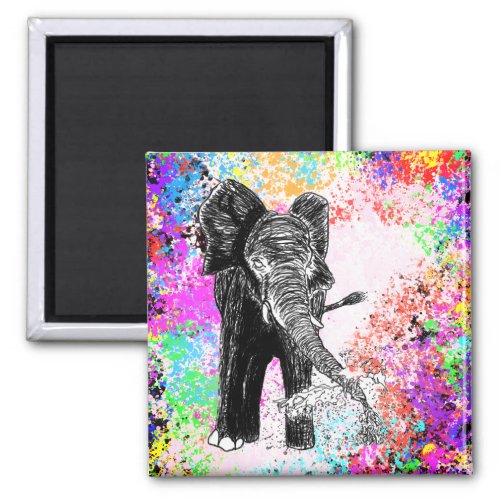 Baby Elephants Splash In Color Magnet