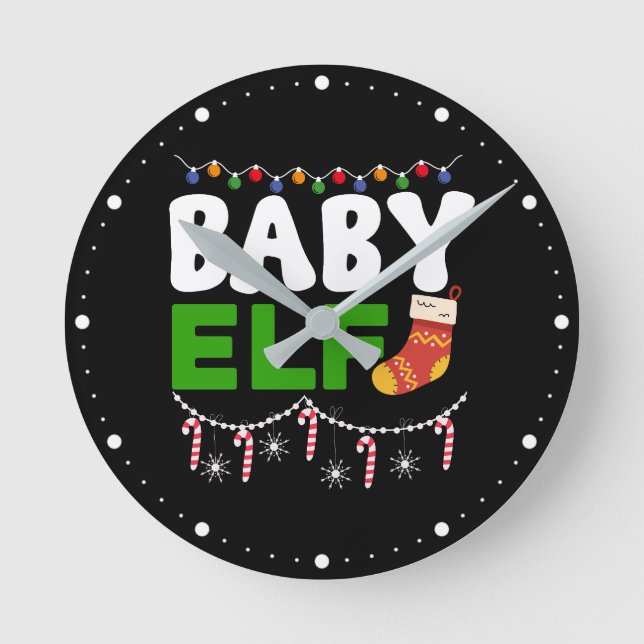 Baby Elf Christmas Holiday Design-84608 Round Clock (Front)