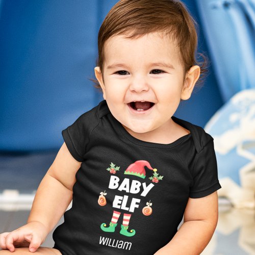 Baby elf family matching christmas outfit name  baby bodysuit