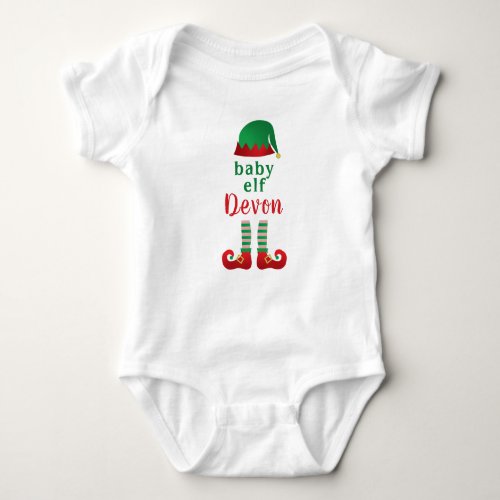 Baby Elf Personalize Name Chritsmas Red Green Baby Bodysuit