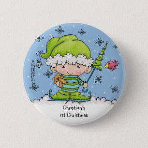 Baby Elf –Personalized !st  Christmas Pinback Button