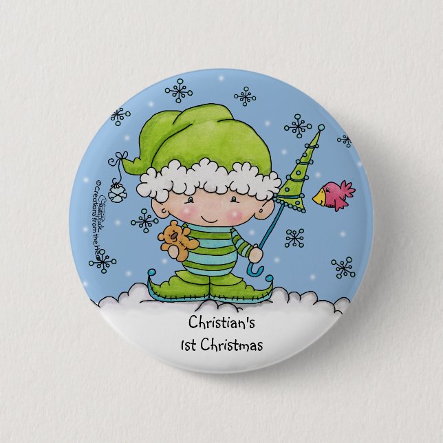 Baby Elf –Personalized !st  Christmas Pinback Button (Front)