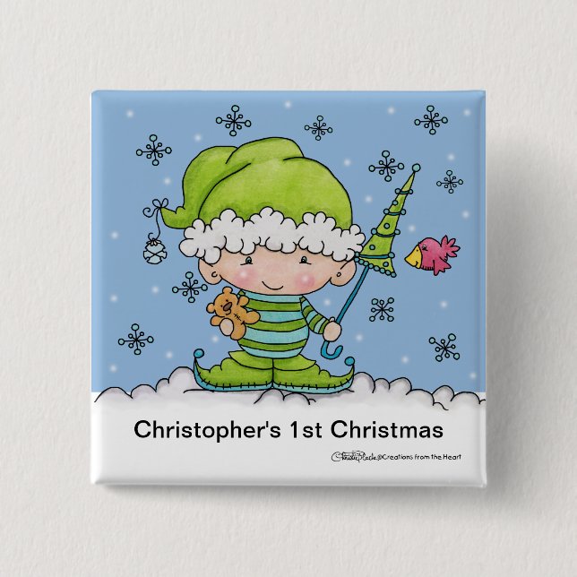 Baby Elf –Personalized !st  Christmas Pinback Button (Front)