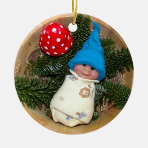 Baby Elf Toadstool Polymer Clay Sculptures Ceramic Ornament