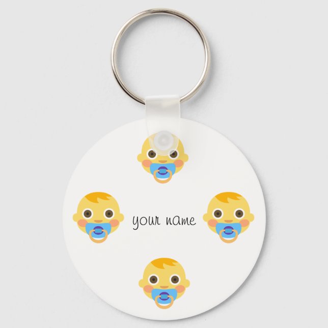 Baby Emoji Face  and '' Your Name Here " Keychain (Front)