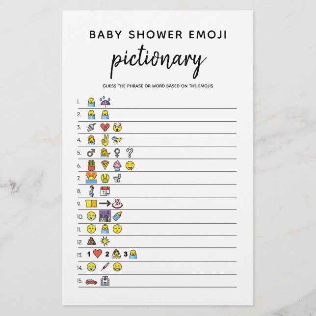 Baby Emoji Minimalist Baby Shower Game (Front)