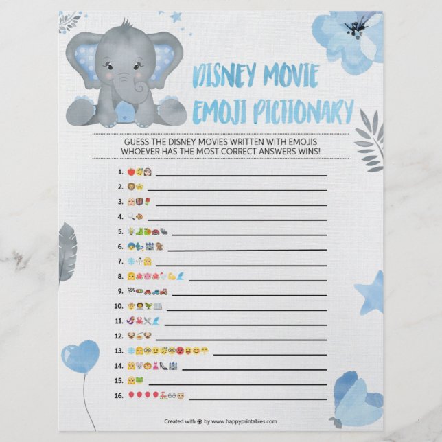 Baby Emoji Pictionary [Baby Elephant [Blue] Letterhead (Front)