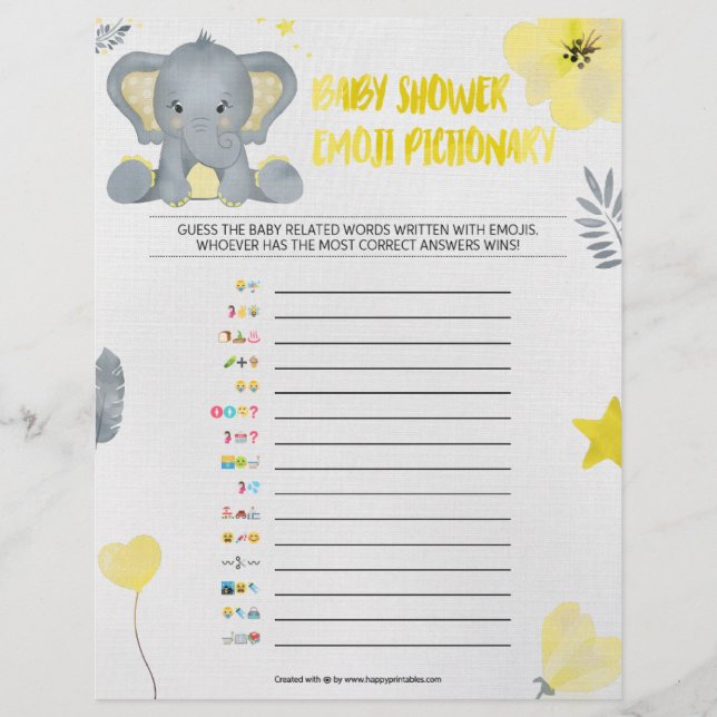 Baby Emoji Pictionary [Baby Elephant [Yellow]] Letterhead (Front)
