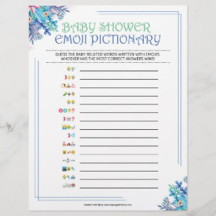 Baby Emoji Pictionary [Blue Floral] Letterhead