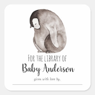 Baby Emperor Penguin Baby Shower Library    Square Sticker