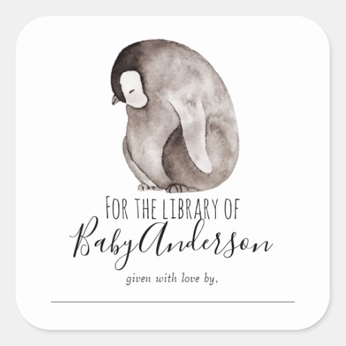 Baby Emperor Penguin Baby Shower Library    Square Sticker