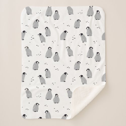 Baby Emperor Penguin Chicks Pattern Sherpa Blanket