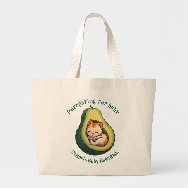 Baby Essentials Purrparing Avocado Cat Tote Bag (Front)