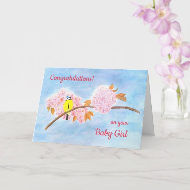 Baby & Expecting Personalized - Bird & Blossoms Card (Orchid)