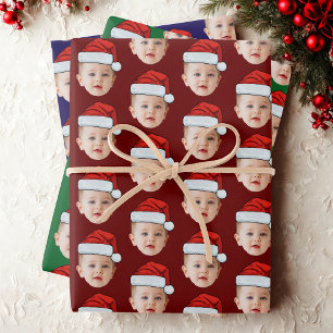 Baby Face Funny Custom Photo Santa Hat Christmas Wrapping Paper Sheets
