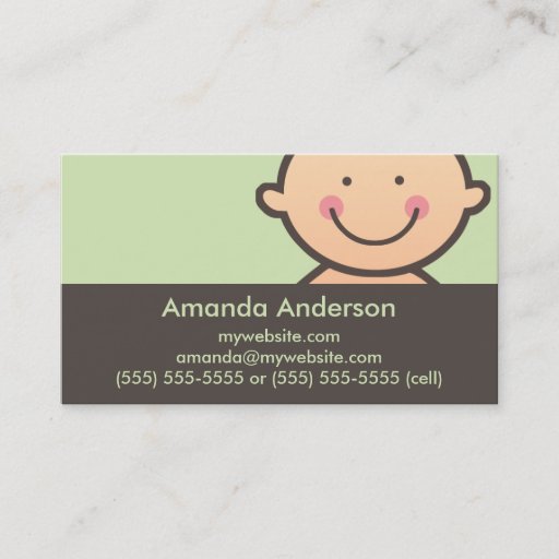 Customizable Baby Face Green &amp; Brown Business Cards