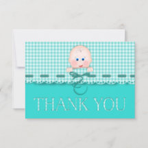Baby Face on Teal Gingham with Scallop Border