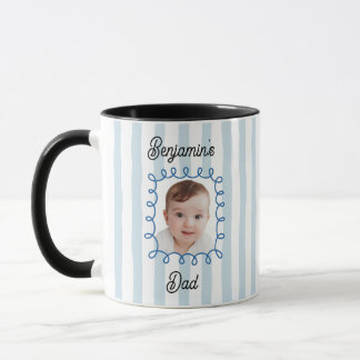 Baby Face Photo Cute Blue Striped Dad Coffee Mug