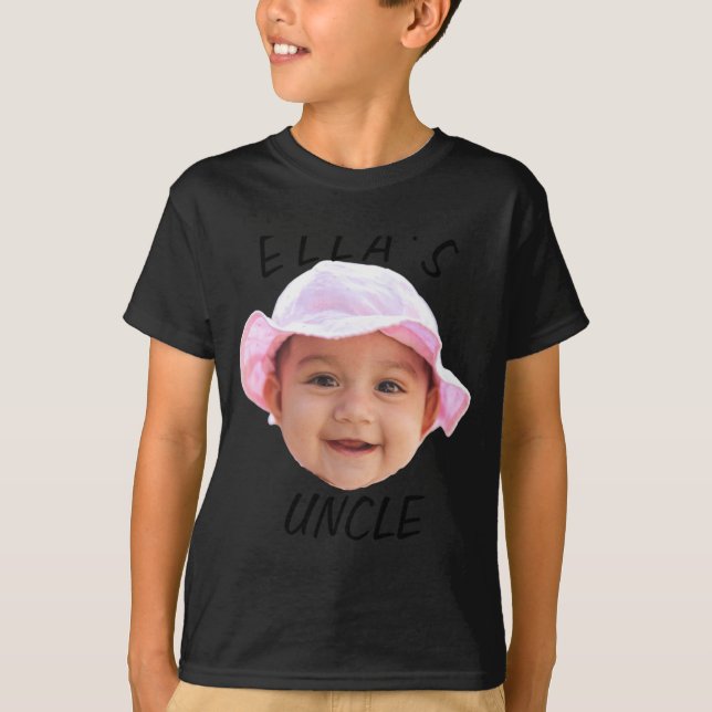 Baby Face Photo Text New Uncle  T-Shirt (Front)