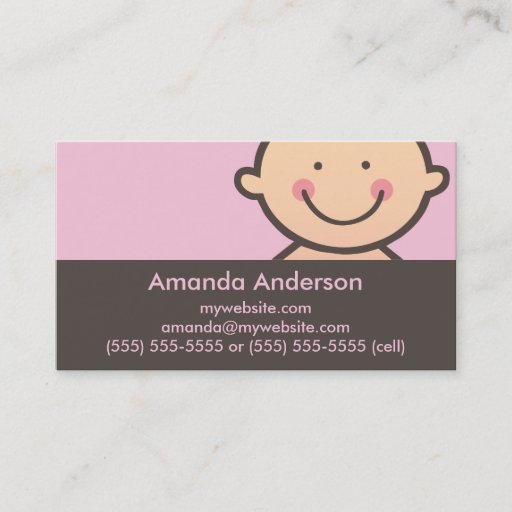 Customizable Baby Face Pink &amp; Brown Business Cards