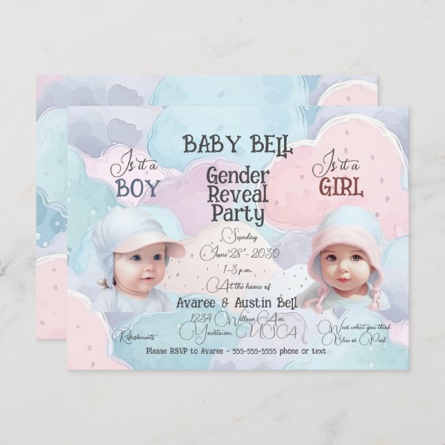 Baby Faces Gender Reveal Invitation (Front/Back)