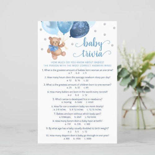 Baby Facts Trivia Game Baby Shower Teddy Bear