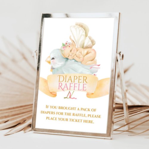 Baby Fairy and Bird Diaper Raffle Sign Invitation